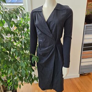 Max Mara Womens Wool Blend Wrap Dress Size 4/34 Career Workwear windowpane plaid
